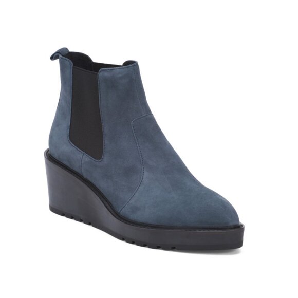 CECELIA NEW YORK Navy Leather Gemma Wedge Booties